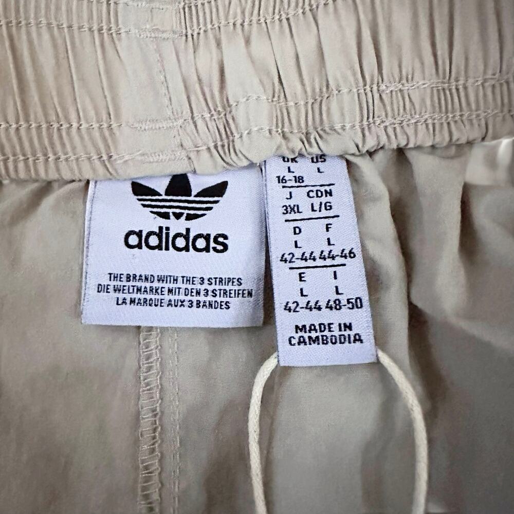 Adidas Women’s Cargo Track Pants Tan 3-Stripe Utility Parachute Pants Large - Picture 3 of 13